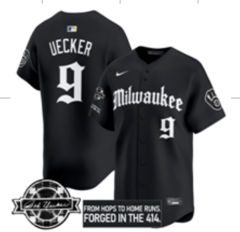 Men Milwaukee Brewers #9 Uecker black Nike MLB 2025 Jersey 001